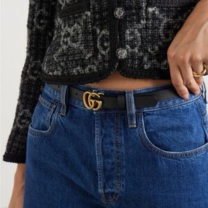 Gucci GG Black Marmont Leather Belt with Gold Buckle